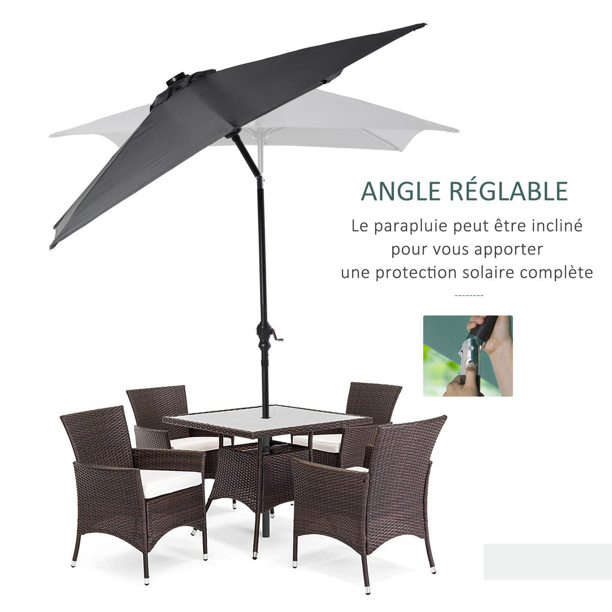 SONNENSCHIRM DE-11397 neigbar, mit LED, 3 x 2 m Grau - Grau, Metall (205/268cm) - ComfortXL
