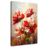 WANDBILD, Rote Blumen in einer warmen Aquarellkomposition - Rot, Textil (30/45cm) - Feeby