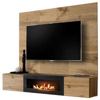 TV-LOWBOARD Eiche Wotan 180 cm hängend, Set inklusive Ethanol Kamin und Wandpaneel - Eiche Wotan, Holzwerkstoff (180/148/40cm) - Inn.Furn