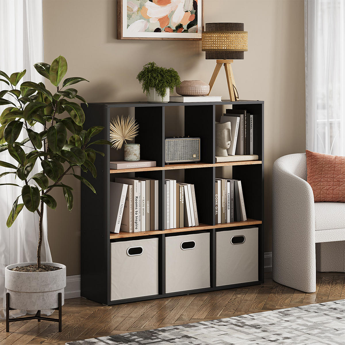 RAUMTEILER Nove Anthrazit/Goldkraft Eiche 107.2 x 107.8 cm - Honigeiche/Anthrazit, Holzwerkstoff (107.2/107.8/29cm) - Vicco