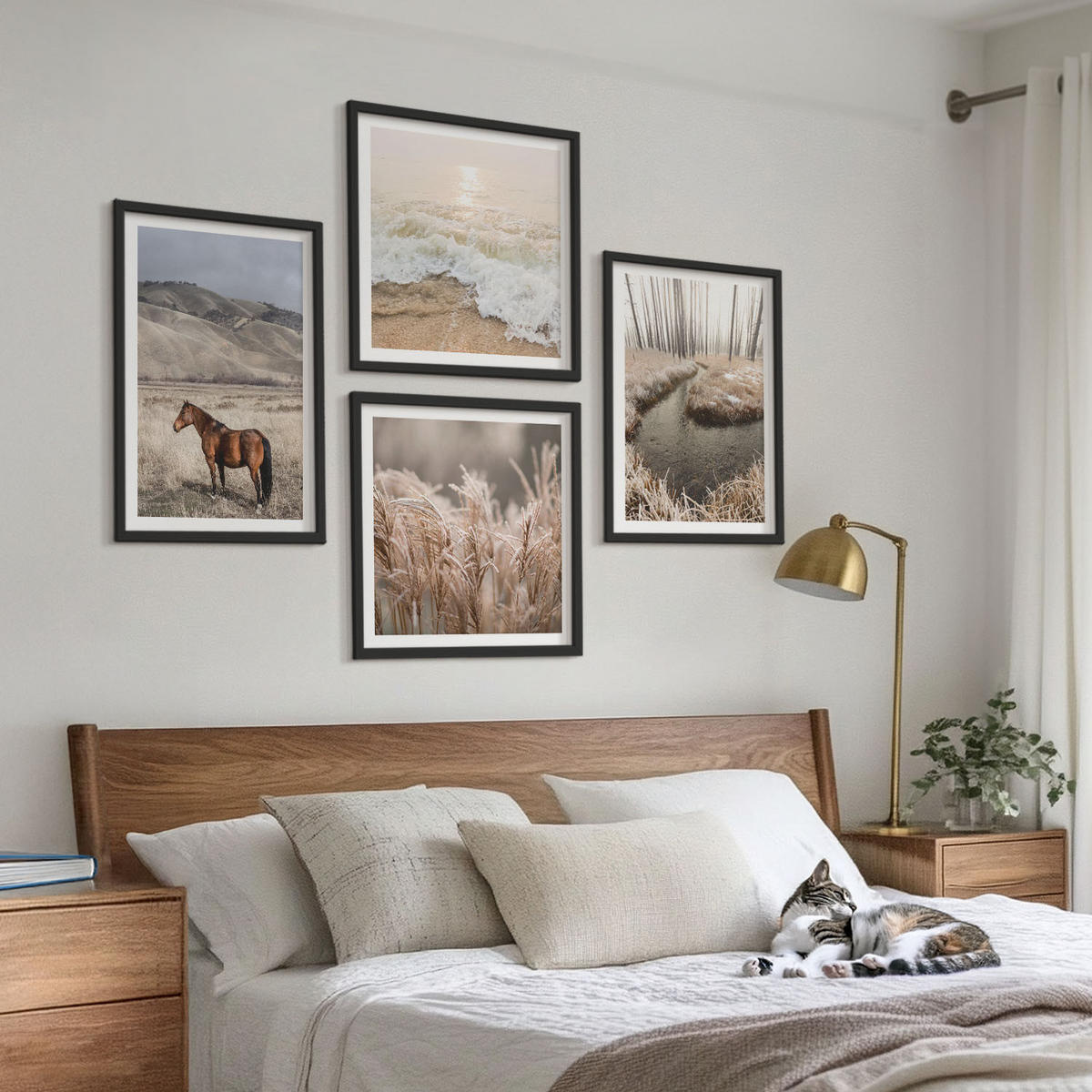 WANDBILDER 4er-Set - 50x50 cm & 40x60 cm Schwarzer Rahmen - Pferdelandschaft Seegraswald - Schwarz, Kunststoff (50/50cm) - ArtPrintCave