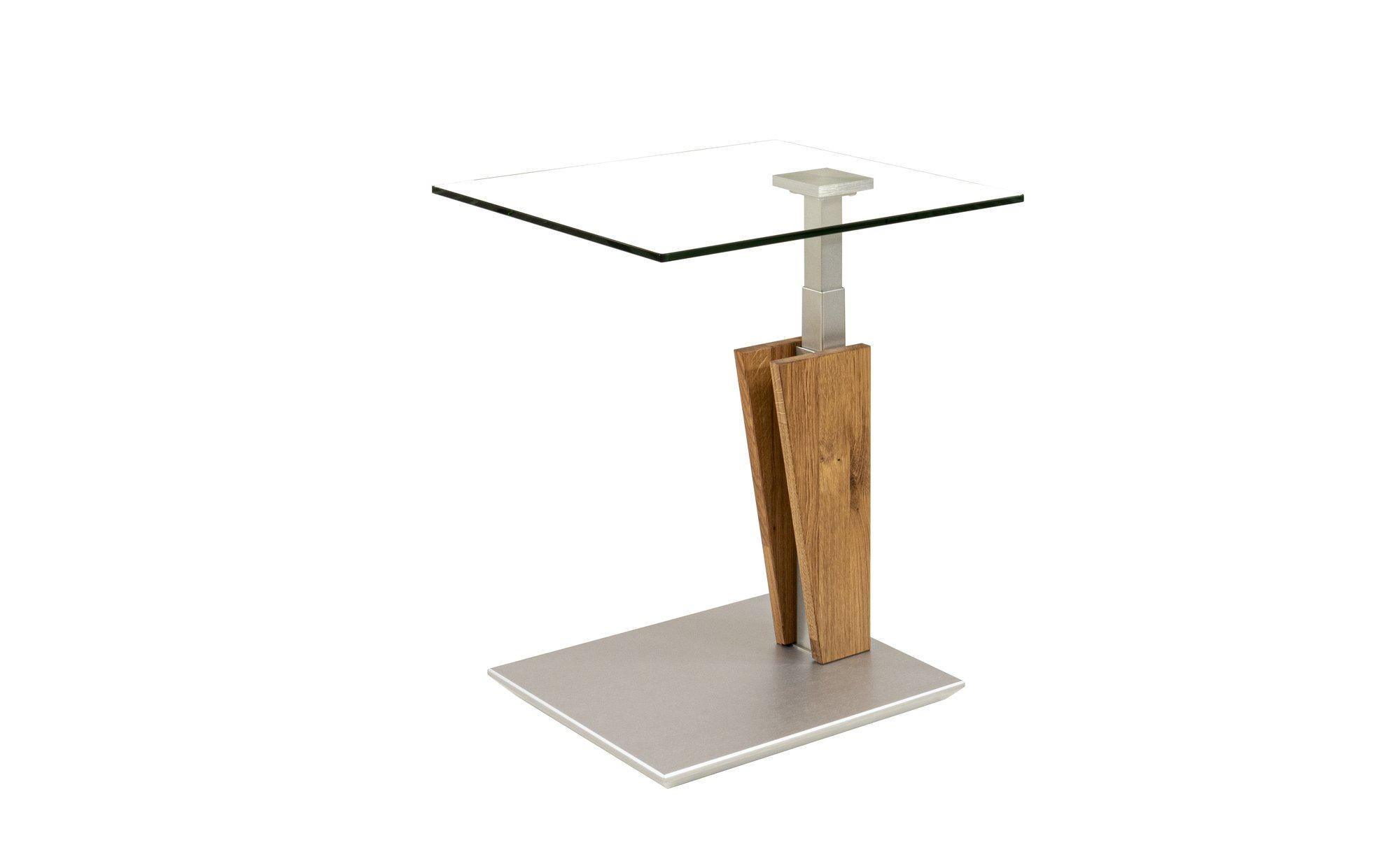 BEISTELLTISCH höhenverstellbar Catlee 55x47x47 Massivholz Wildeiche - Wildeiche/Transparent, Glas (55/47/47cm) - 58aufmkessel