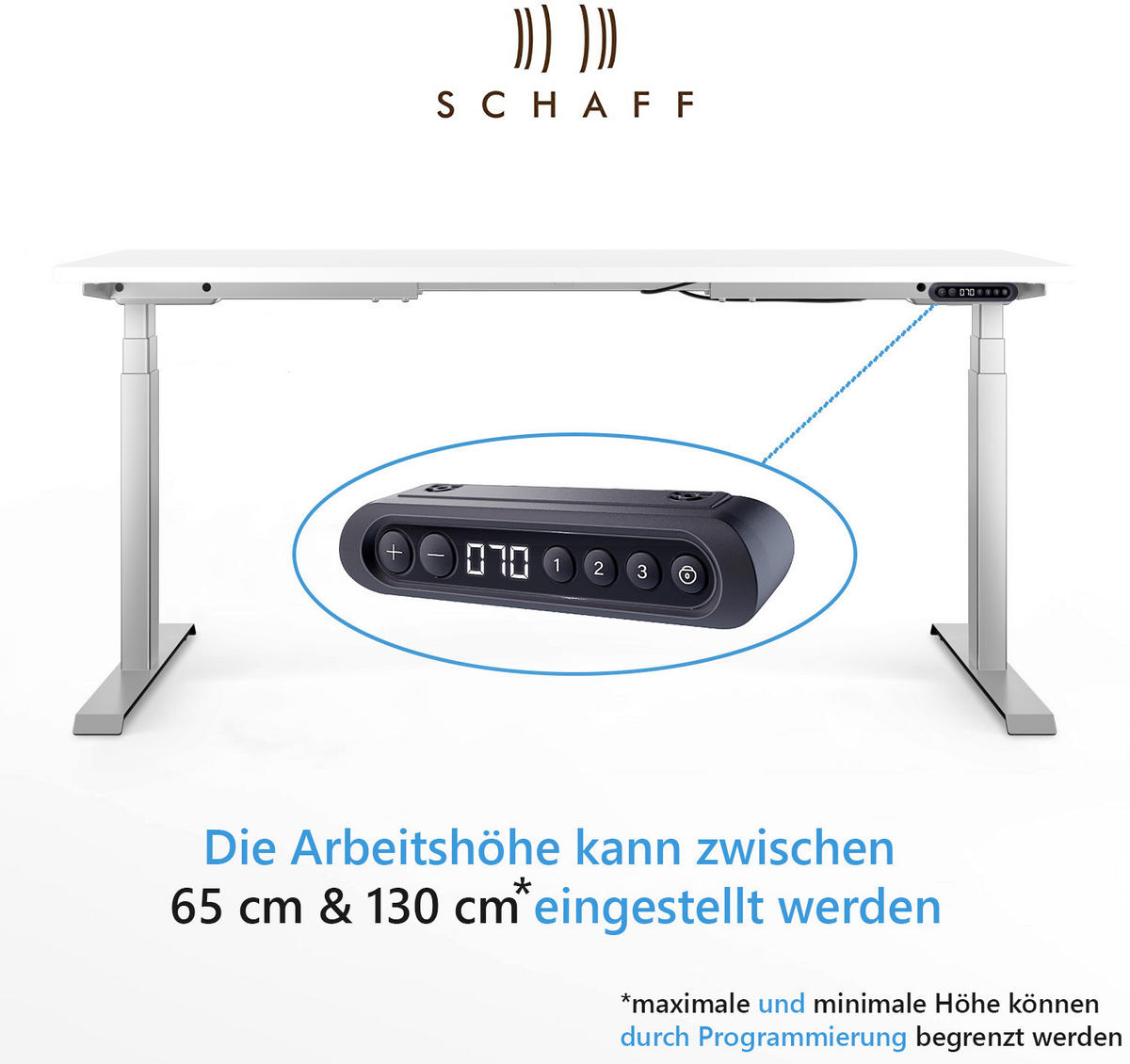 SCHREIBTISCH elektrisch höhenverstellbar REC 160x60 cm Weiss - Weiß, Metall (60/160/65cm) - Schaff