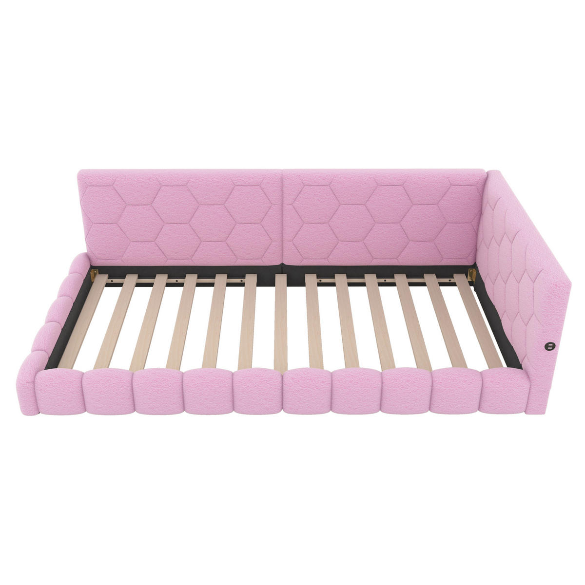 DĚTSKÁ postel 90/200 cm růžová z MDF a sametu s LED osvětlením, USB a USB-C - růžová, textil (90/200cm) - OKWISH