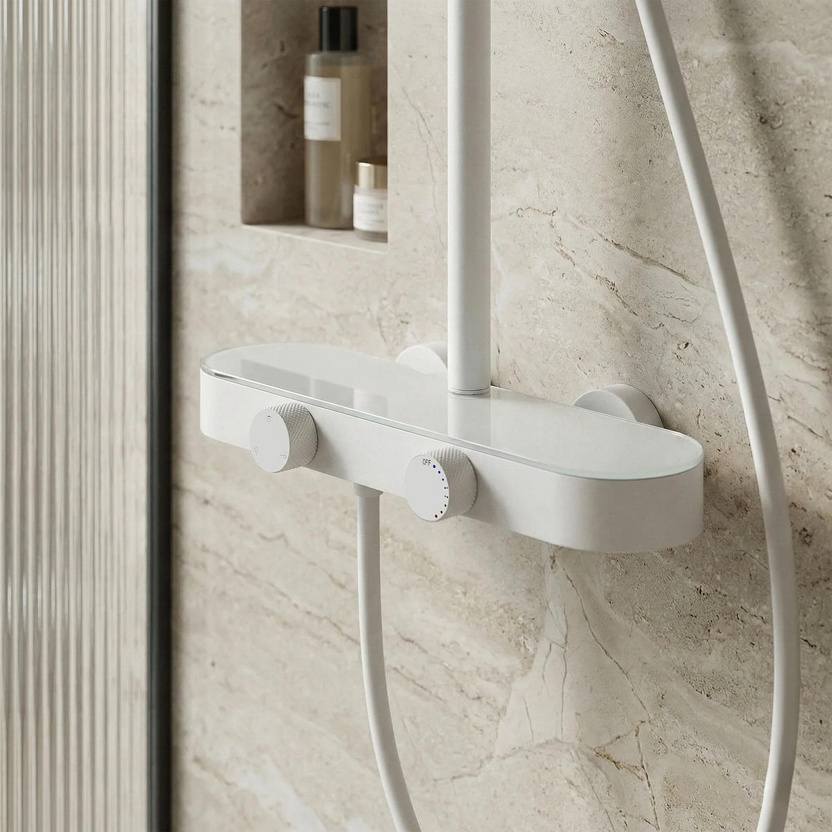 DUSCHGARNITUR Rea Creo White - Weiß, Metall (15.5/128/37cm) - REA