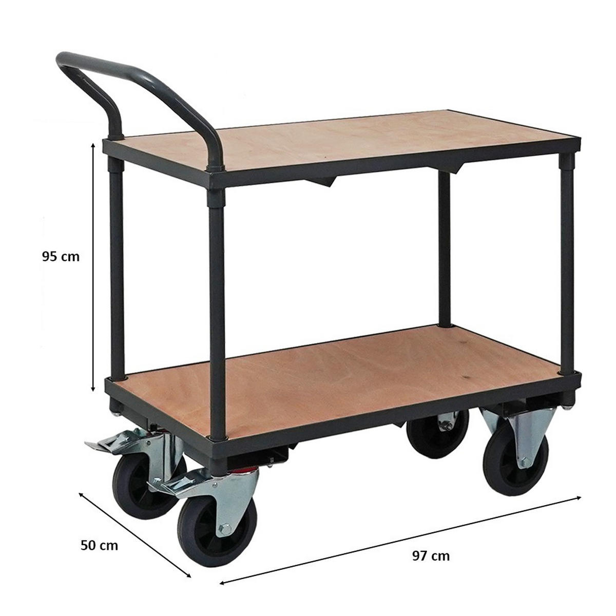 TISCHWAGEN mit 2 Etagen 95x50x97cm Traglast 400kg Grau - Grau, Metall (97/50/95cm) - PROREGAL