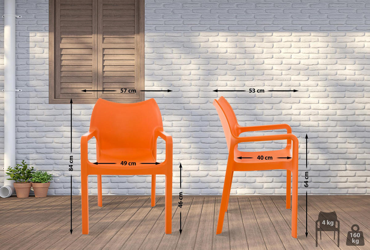 GARTENSTUHL 4er Set Kunststoff orange - Orange, Kunststoff (57/84/53cm) - CLP