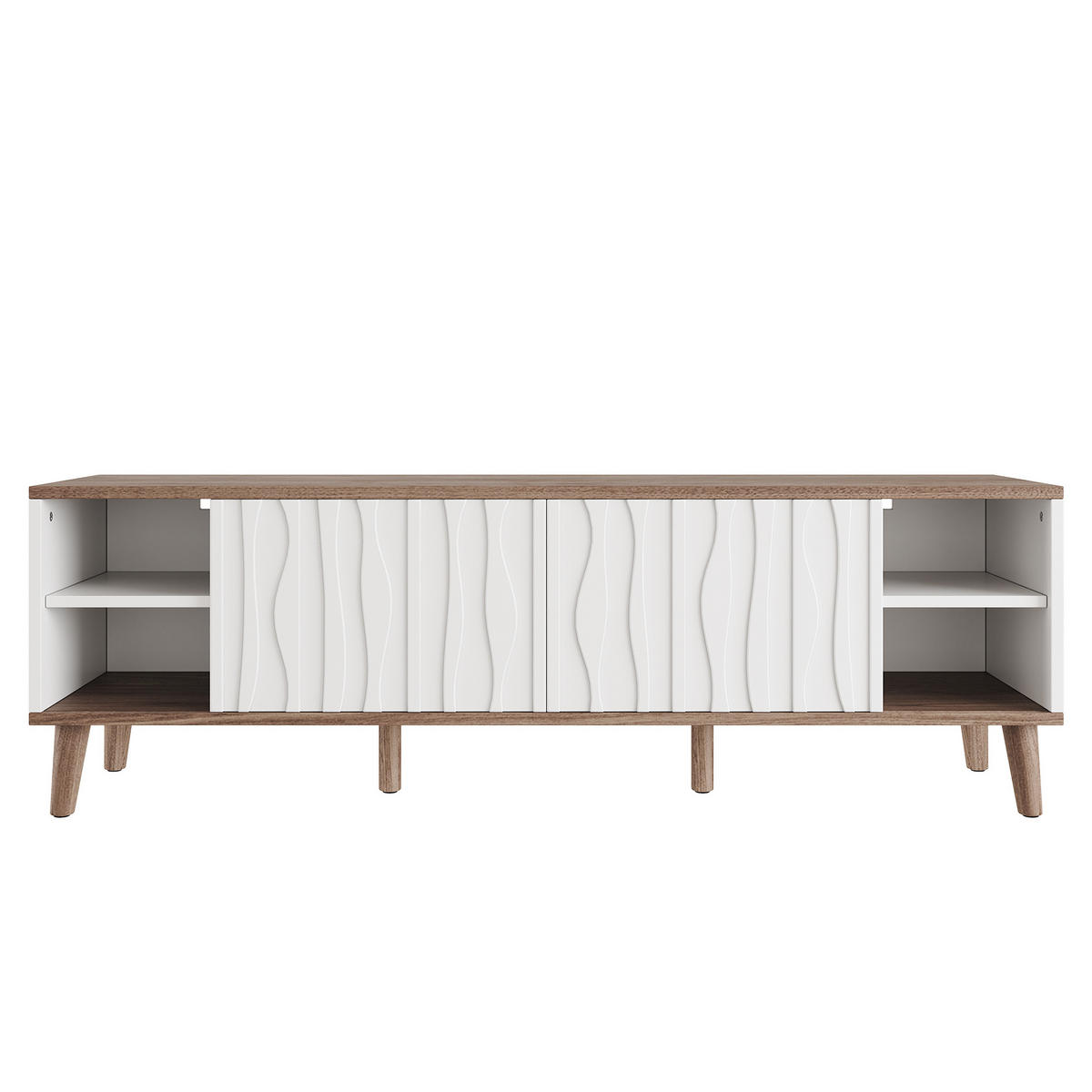 TV-LOWBOARD Weiß-Walnussfarben 160/40/52 cm - Weiß, Holzwerkstoff (160/52/40cm) - PANGIVO