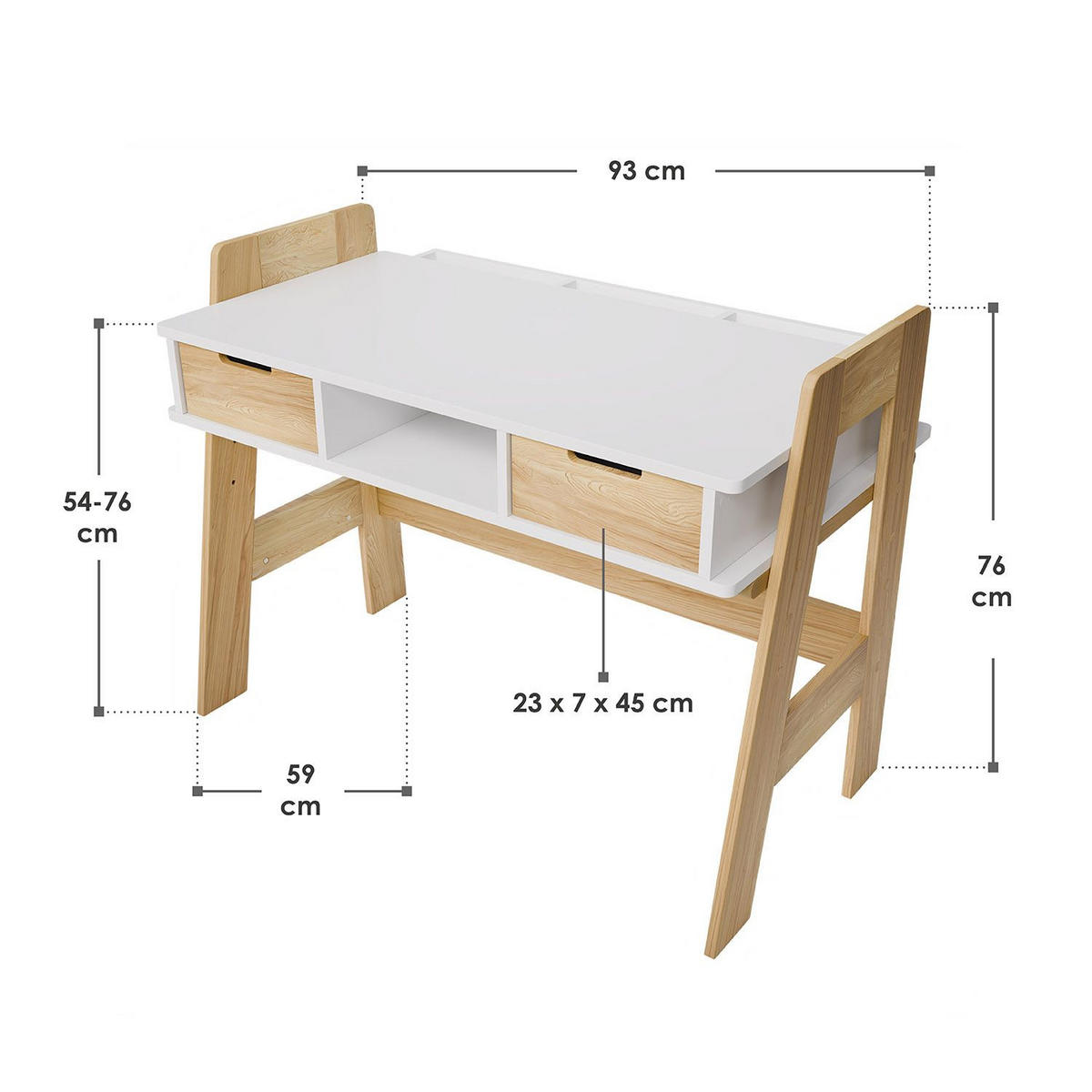 KINDERSCHREIBTISCH Fietje weiß höhenverstellbar - Weiß, Holz (94/76/63cm) - Juskys