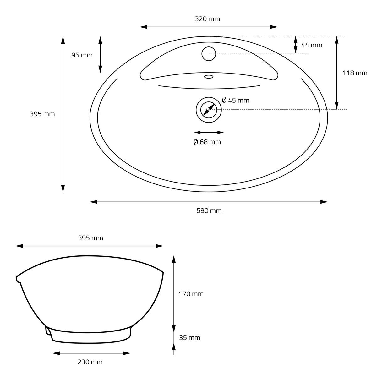 WASCHBECKEN - Schwarz, Keramik (39.5/20.5/59cm) - ML-DESIGN