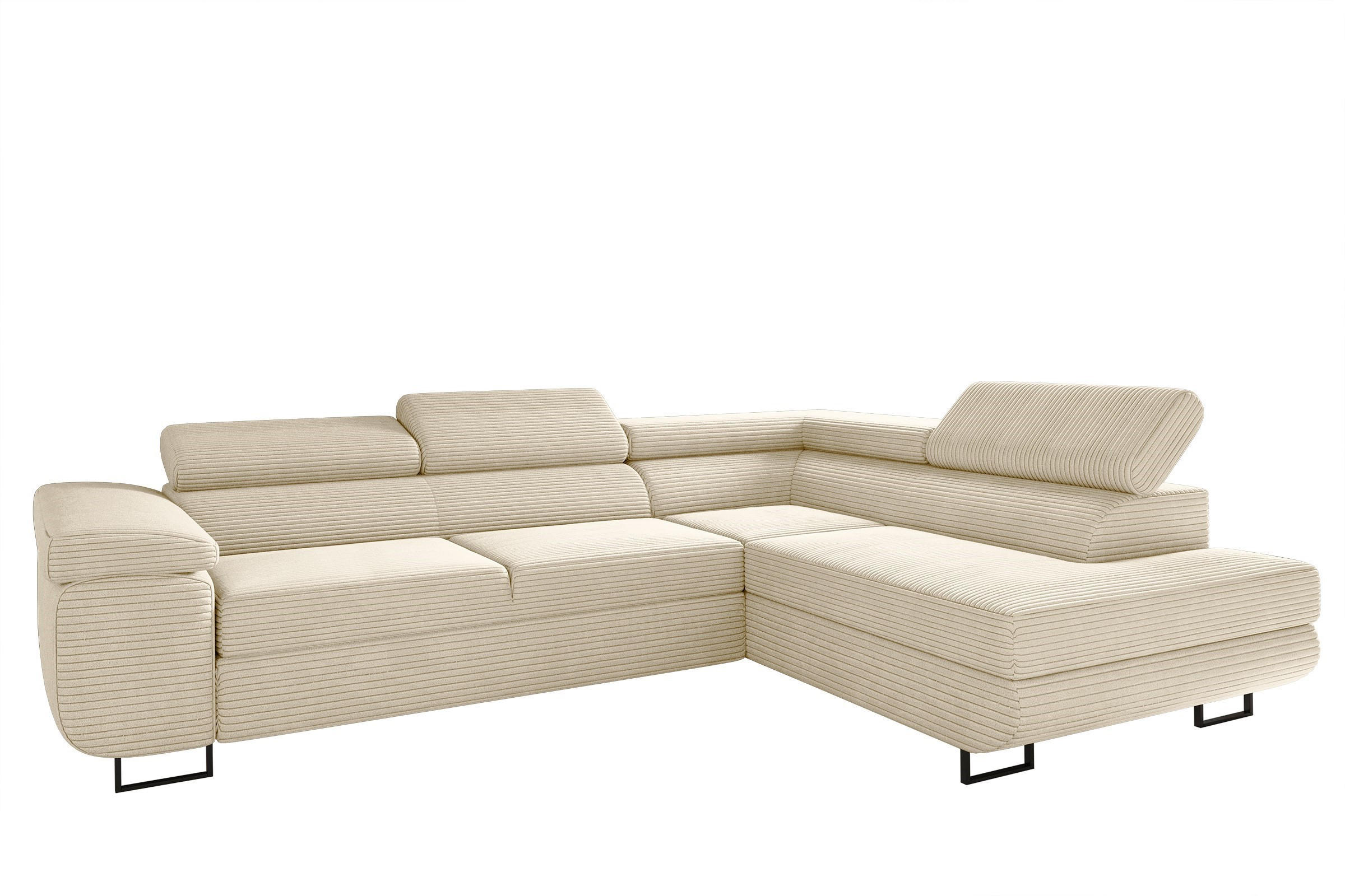 ECKSOFA ATOMIC Mit Schlaffunktion, Stoff Poso, Ecru, Rechts - Ecru, Holz (277/203cm) - Kaiser Möbel