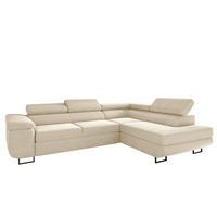ECKSOFA ATOMIC Mit Schlaffunktion, Stoff Poso, Ecru, Rechts - Ecru, Holz (277/203cm) - Kaiser Möbel
