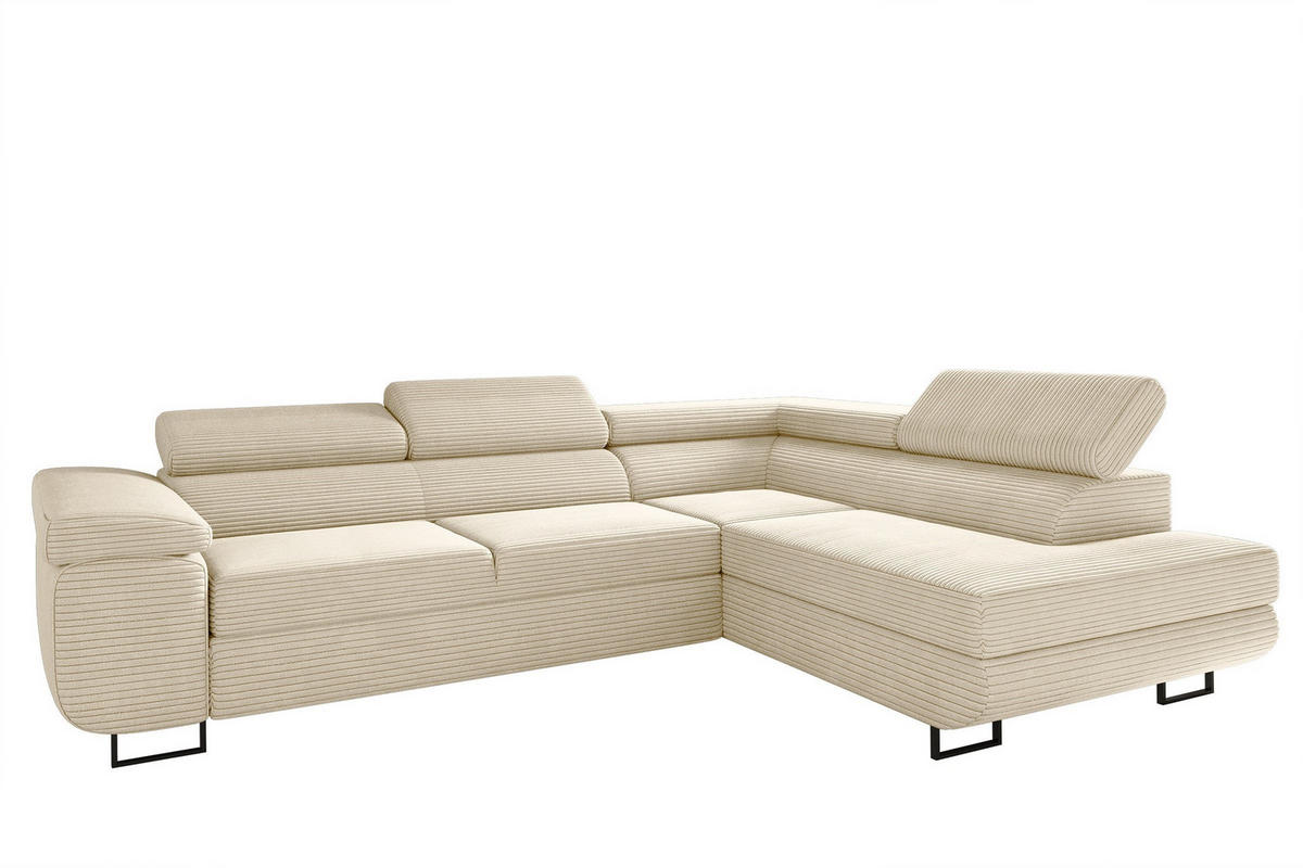 ECKSOFA ATOMIC Mit Schlaffunktion, Stoff Poso, Ecru, Rechts - Ecru, Holz (277/203cm) - Kaiser Möbel
