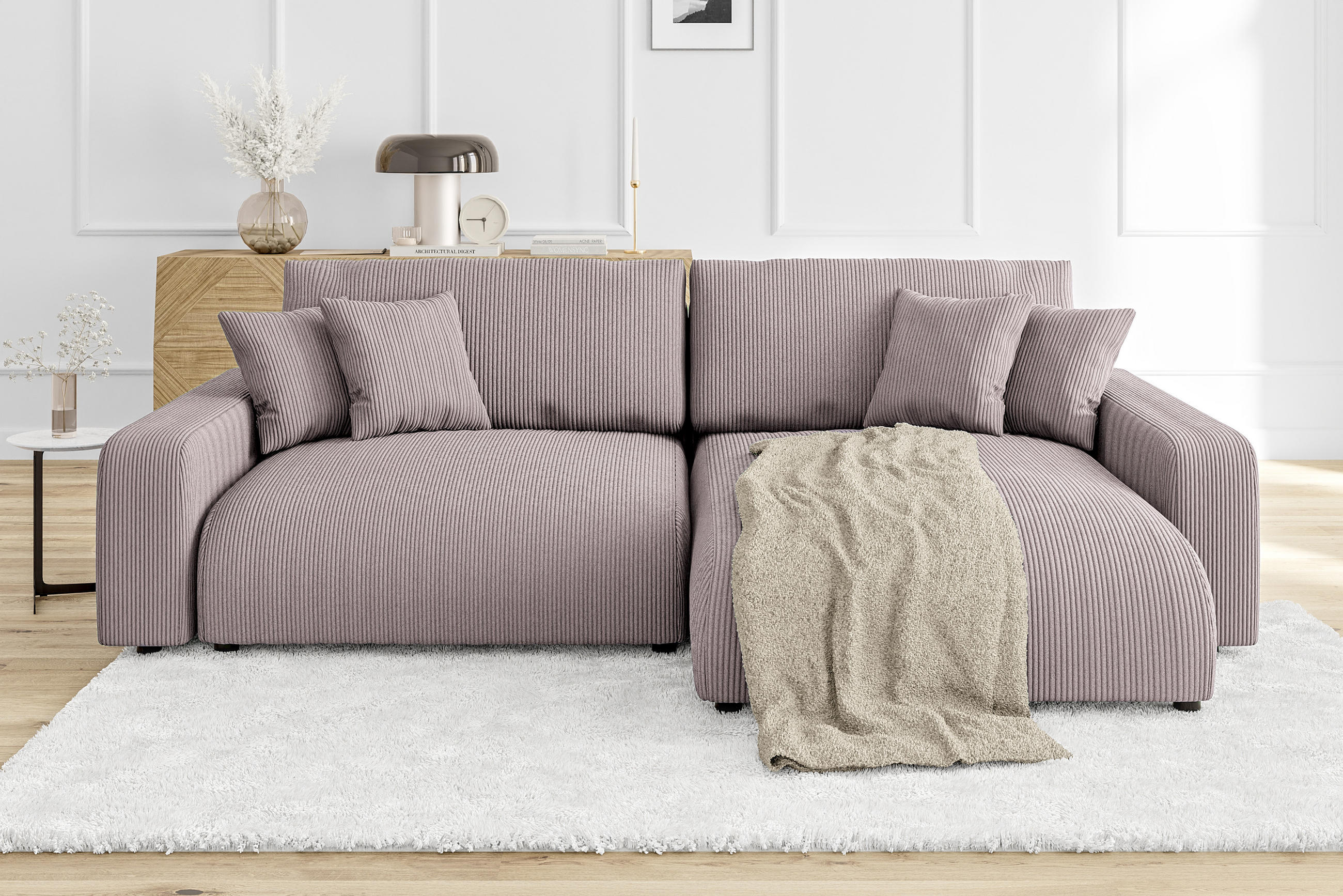 ECKSOFA Emma Puderrosa Cord - Ottomane rechts - Pink, Textil (234/170cm) - S-Style Möbel