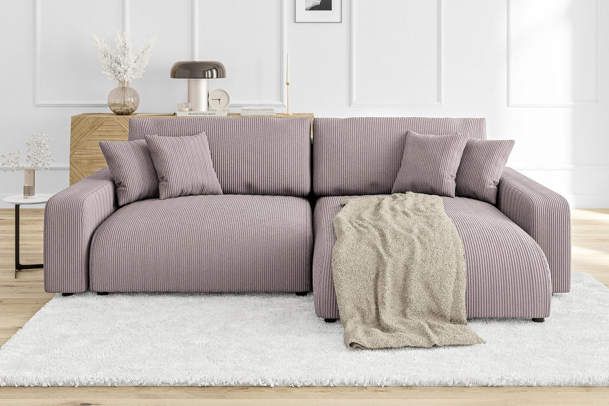 ECKSOFA Emma Puderrosa Cord - Ottomane rechts - Pink, Textil (234/170cm) - S-Style Möbel
