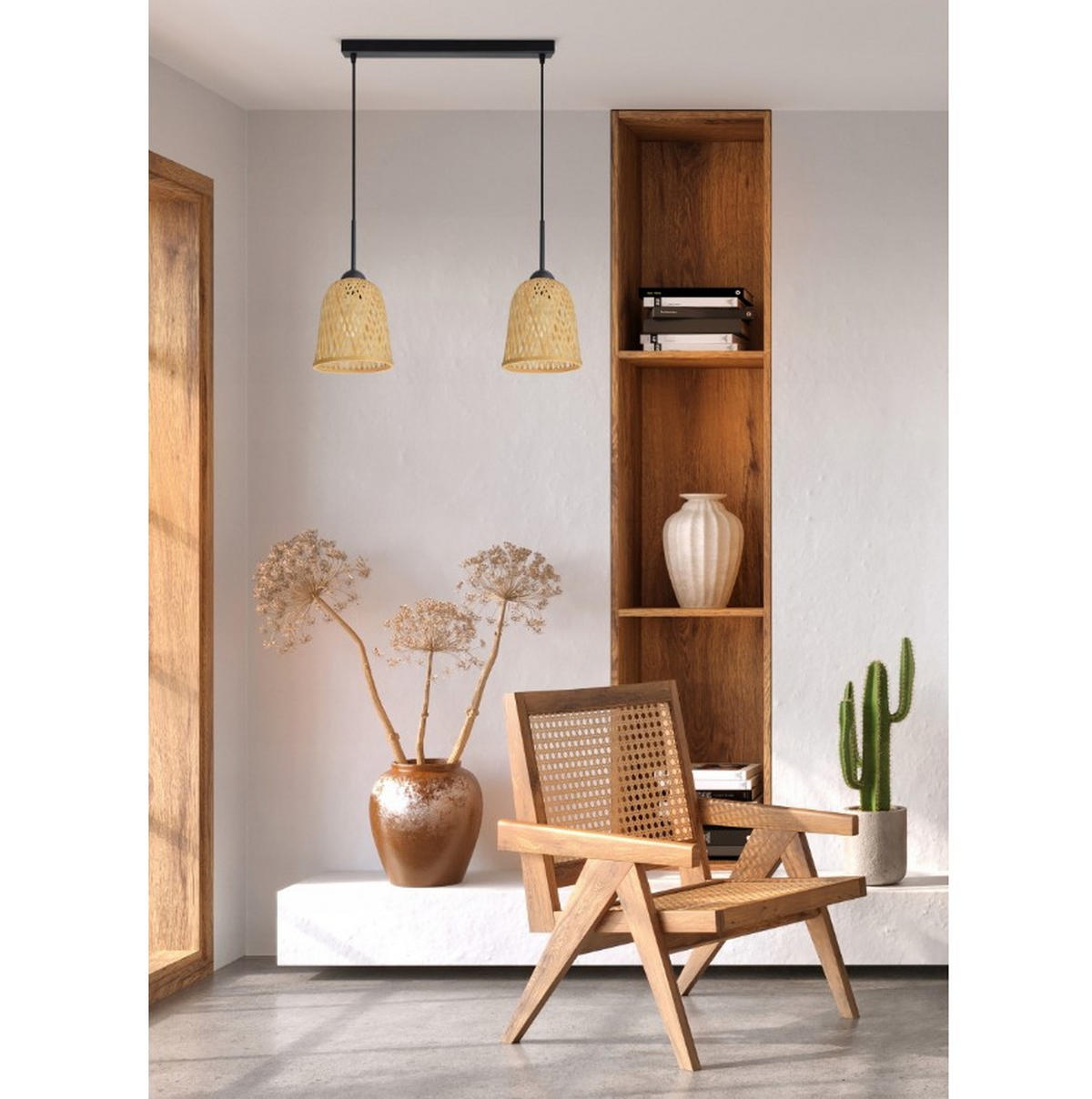 PENDELLEUCHTE BOHO - Schwarz/Weiß, Holz/Metall (17/60/100cm) - kiki design