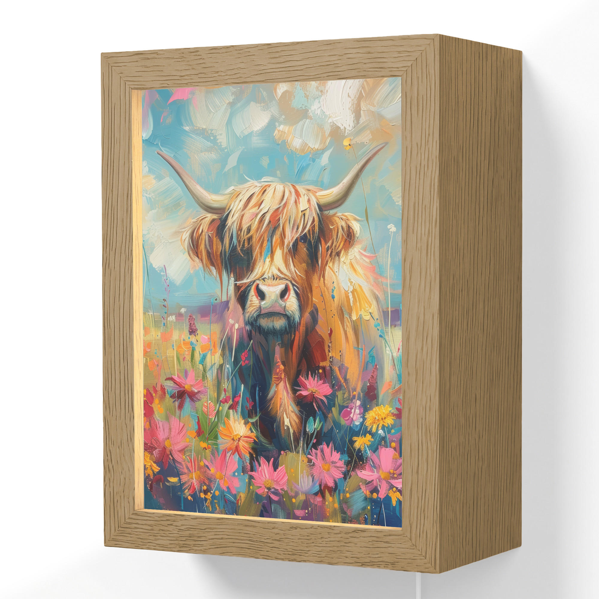 OnlyWow NÁSTĚNNÁ LAMPA Skotský horal - Příroda - Barevné - Květiny 15x20 cm