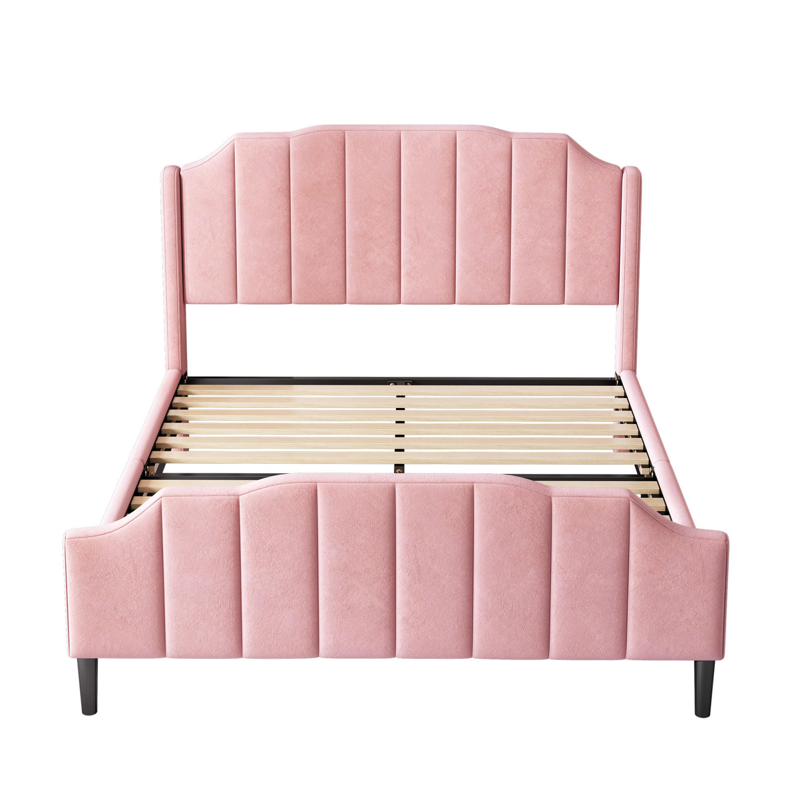 POLSTERBETT 140x200 Samt rosa - Rosa, Textil (140/200cm) - LEBENLANG