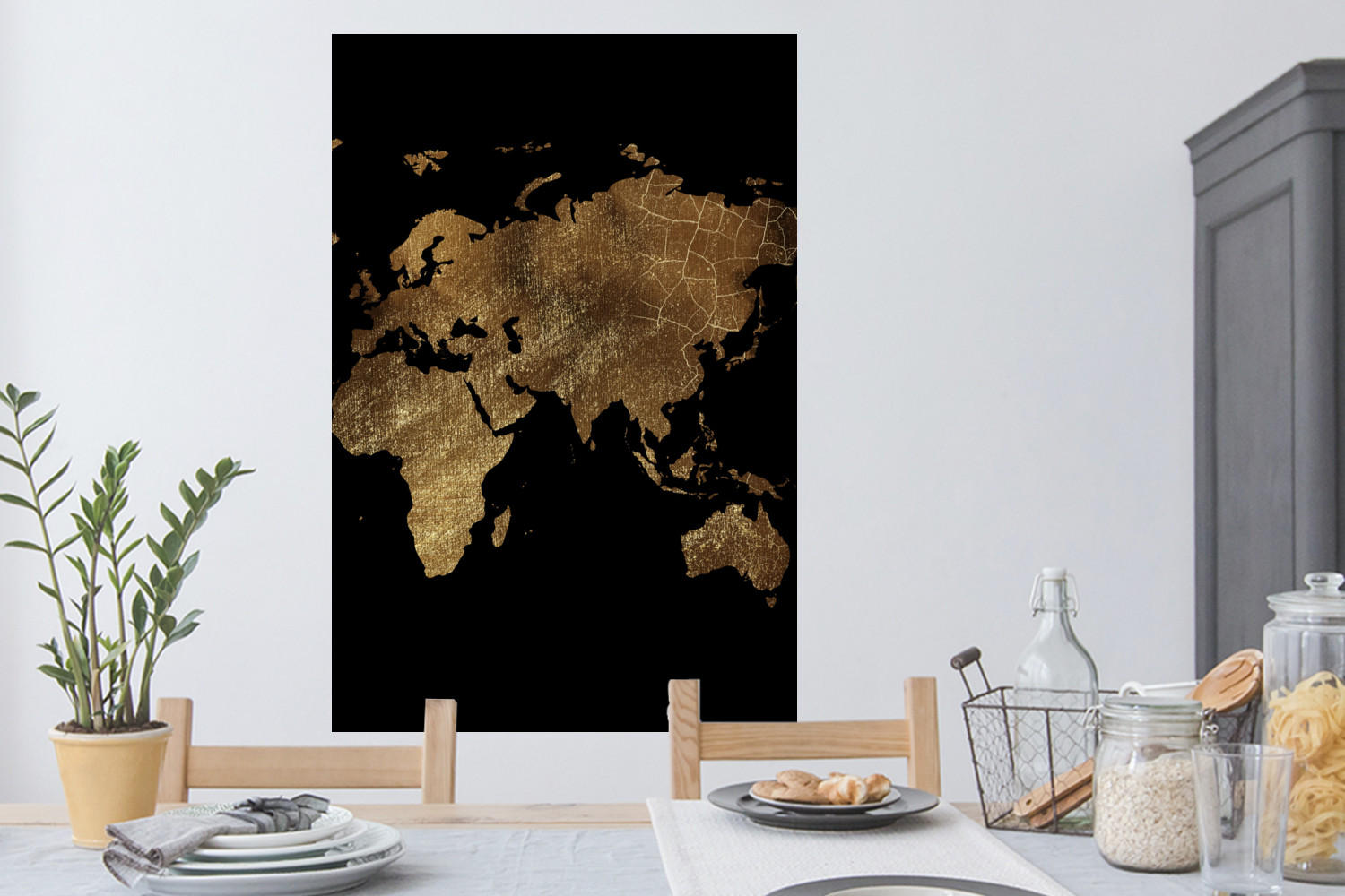 WANDTATTOO Weltkarte - Gold - Luxus - Erde - Schwarz 80x120 cm - Goldfarben, Kunststoff (80/120/0.1cm) - MuchoWow