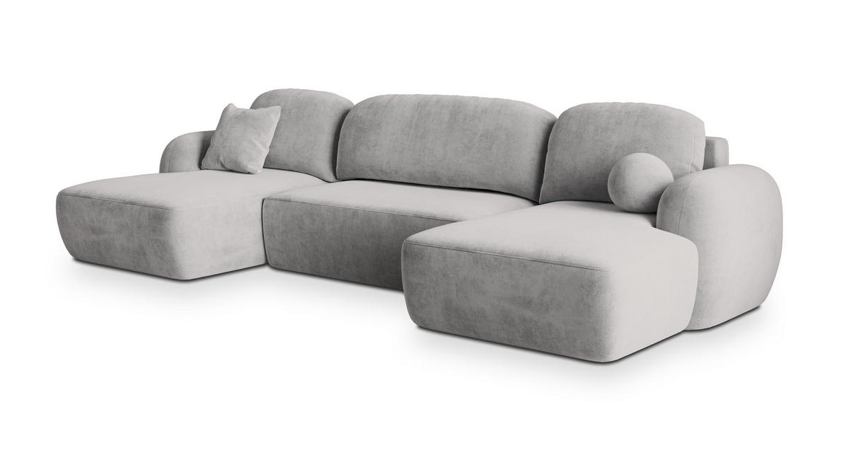 ROHOVÁ SEDAČKA SAVONA světle šedá - černá/světle šedá, dřevo/textil (320/148cm) - MASSENO