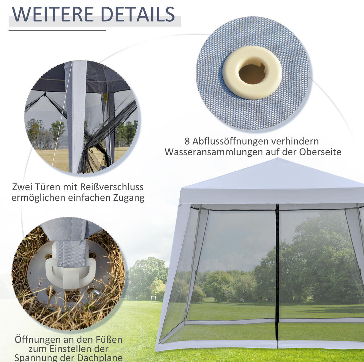 PAVILLONS aus Stahl 300x300x245 cm in Grau mit Moskitonetzen - Grau, Metall (300/245/300cm) - Modfu