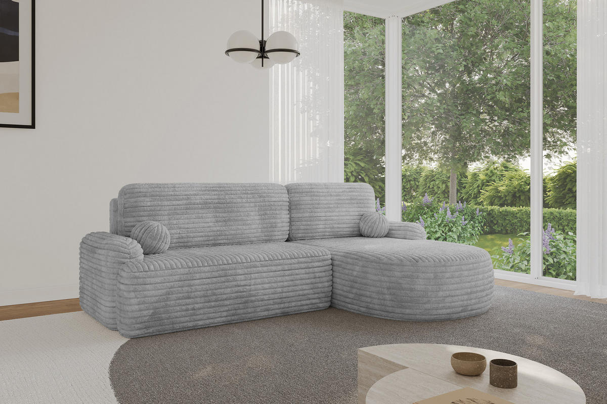 ECKSOFA mit Schlaffunktion und Bettkasten LIRA-L - 264x172x89 Hellgrau - Hellgrau, Holzwerkstoff/Textil (172/264cm) - ALTDECOR