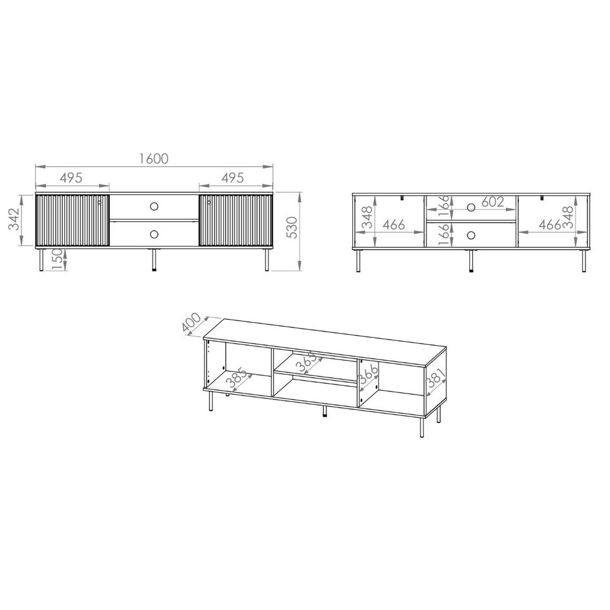 TV-LOWBOARD Caletto in Beige mit Lamellenstruktur 160/53/40 cm - Beige/Goldfarben, Holzwerkstoff/Metall (160/53/40cm) - Selsey