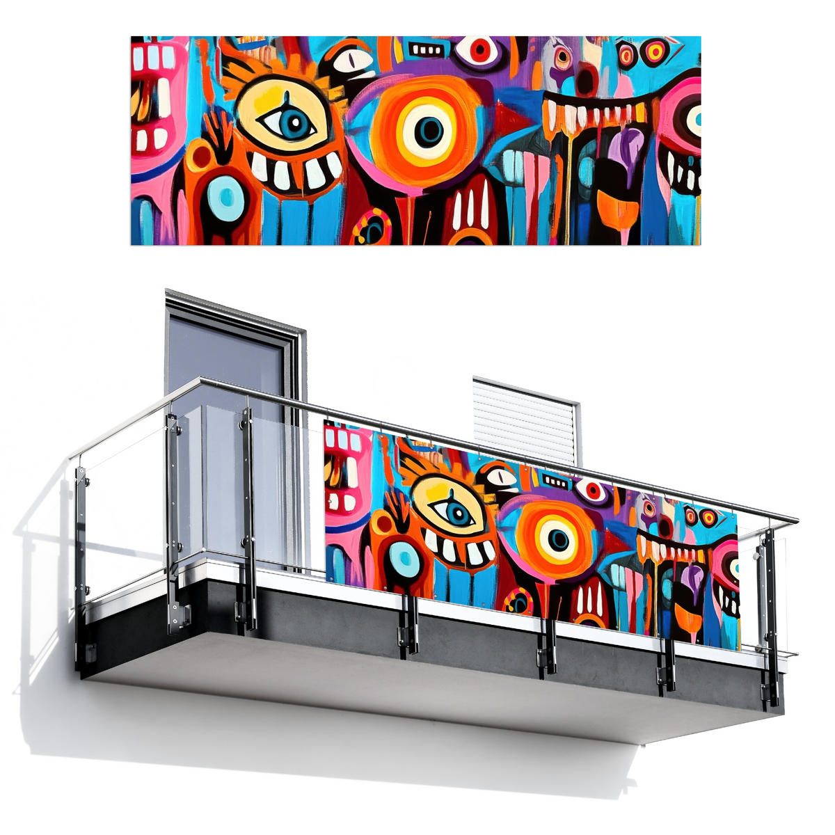 BALKON-SICHTSCHUTZ Abstrakt - Gesicht - Farbenfroh - Multicolor, Kunststoff (300/110cm) - MuchoWow