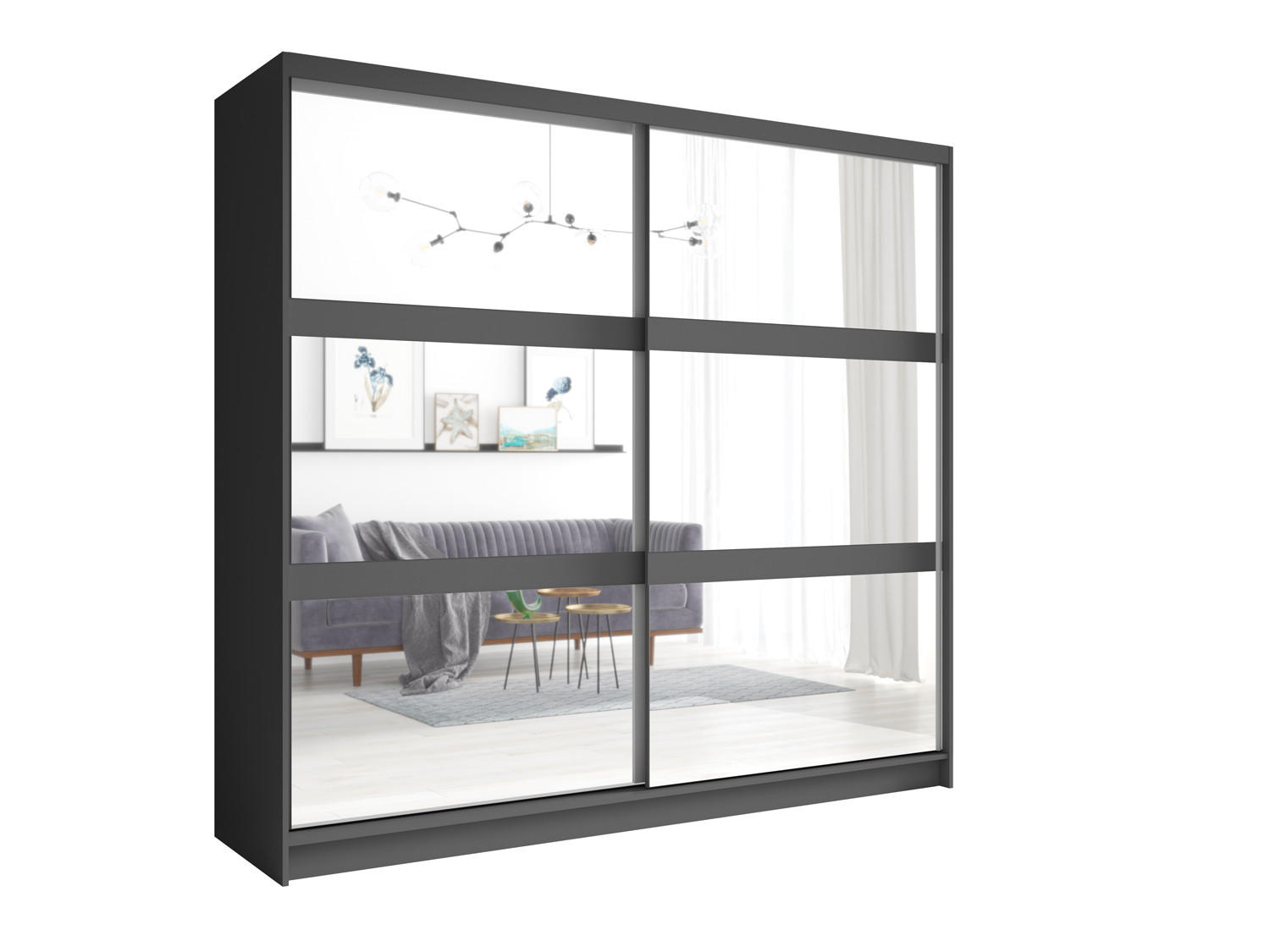 SCHIEBETÜRENSCHRANK FAVERO 12 - 230×215×62 cm mit Regalen & Kleiderstange Grau Graphit - Grau, Holzwerkstoff (230/215/62cm) - Milaros Markt
