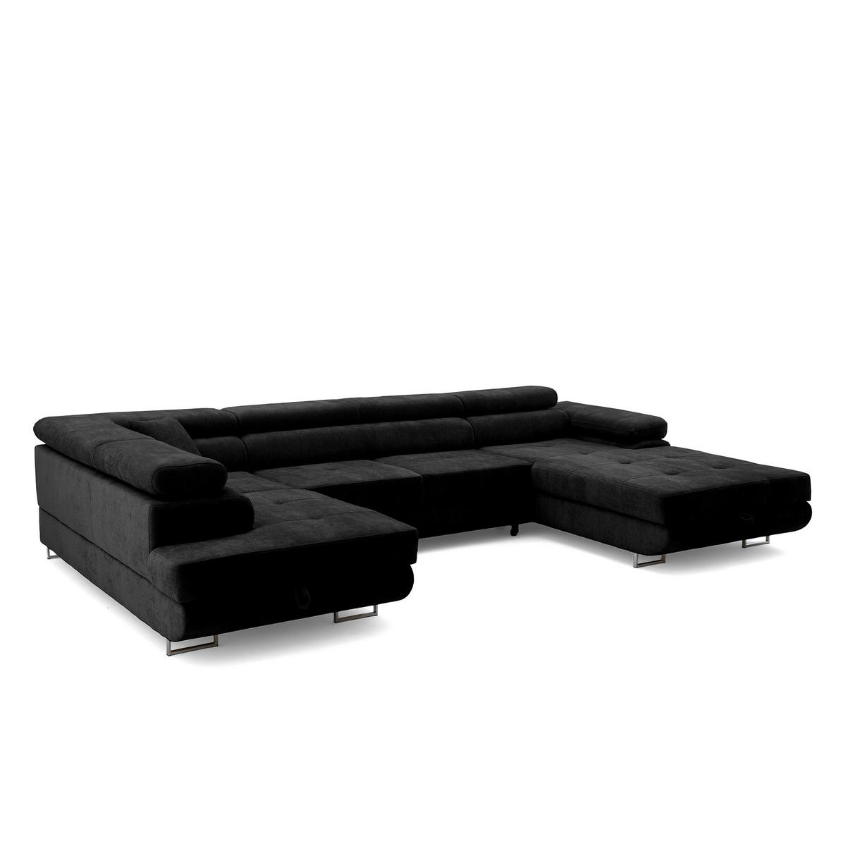 ECKSOFA U-Form WILD U Links mit Schlaffunktion 130x260 Chenille Schwarz - Silberfarben/Schwarz, Holz/Textil (350/90/203cm) - Muffo