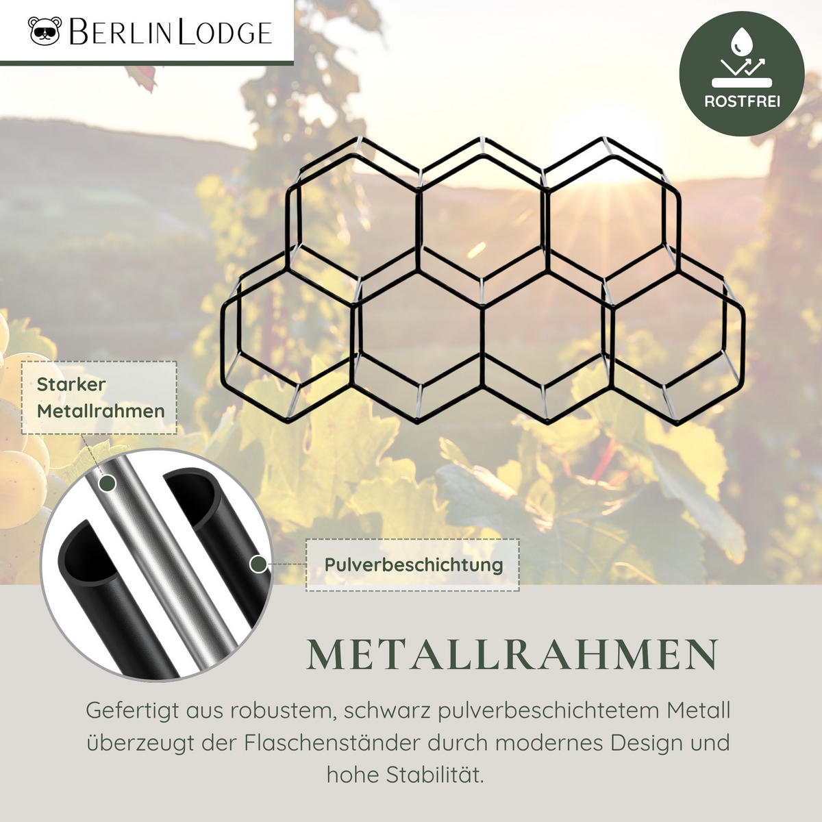 WEINREGAL Mosel HxBxT 19,3x36,8x19,3 cm 7 Flaschen Metall Schwarz - Schwarz, Metall (36.8/19.3/19.3cm) - BERLINLODGE