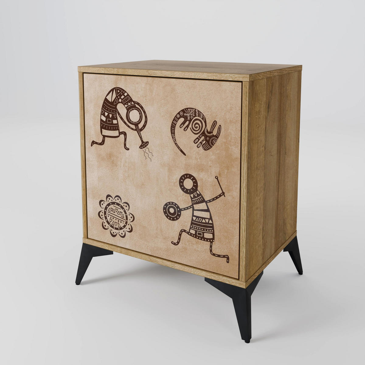 SIDEBOARD AFRICAN STYLE, Eichefarben, 57,5x42x77,5 cm, Schräge Buchenholzfüße - Eichefarben/Buchefarben, Holzwerkstoff/Buchenholz (57.5/77.5/42cm) - SpaceRebels