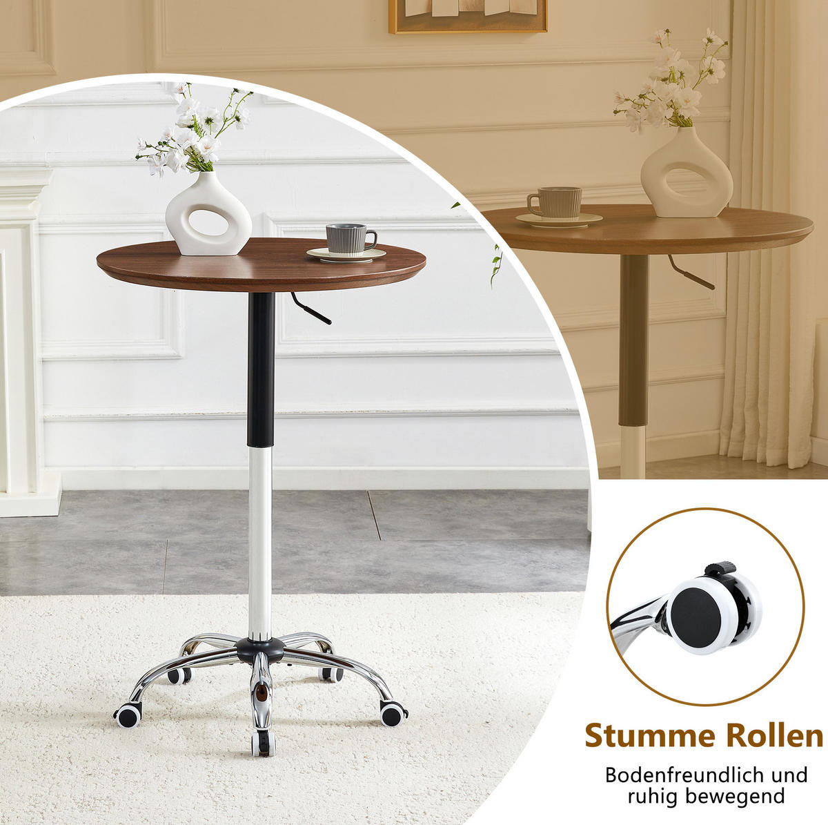 BEISTELLTISCH 70/70/73,5-98,5 cm Nussbaumfarben aus MDF und Metall höhenverstellbar - Walnussfarben, Holzwerkstoff (70/70/73.5cm) - OKMYHOME