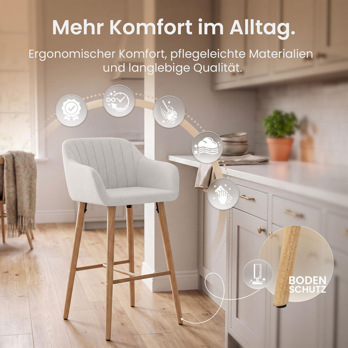 BARHOCKER Stoff Beige - Eukalyptusholzfarben/Beige, Textil (54/105/60cm) - CLP