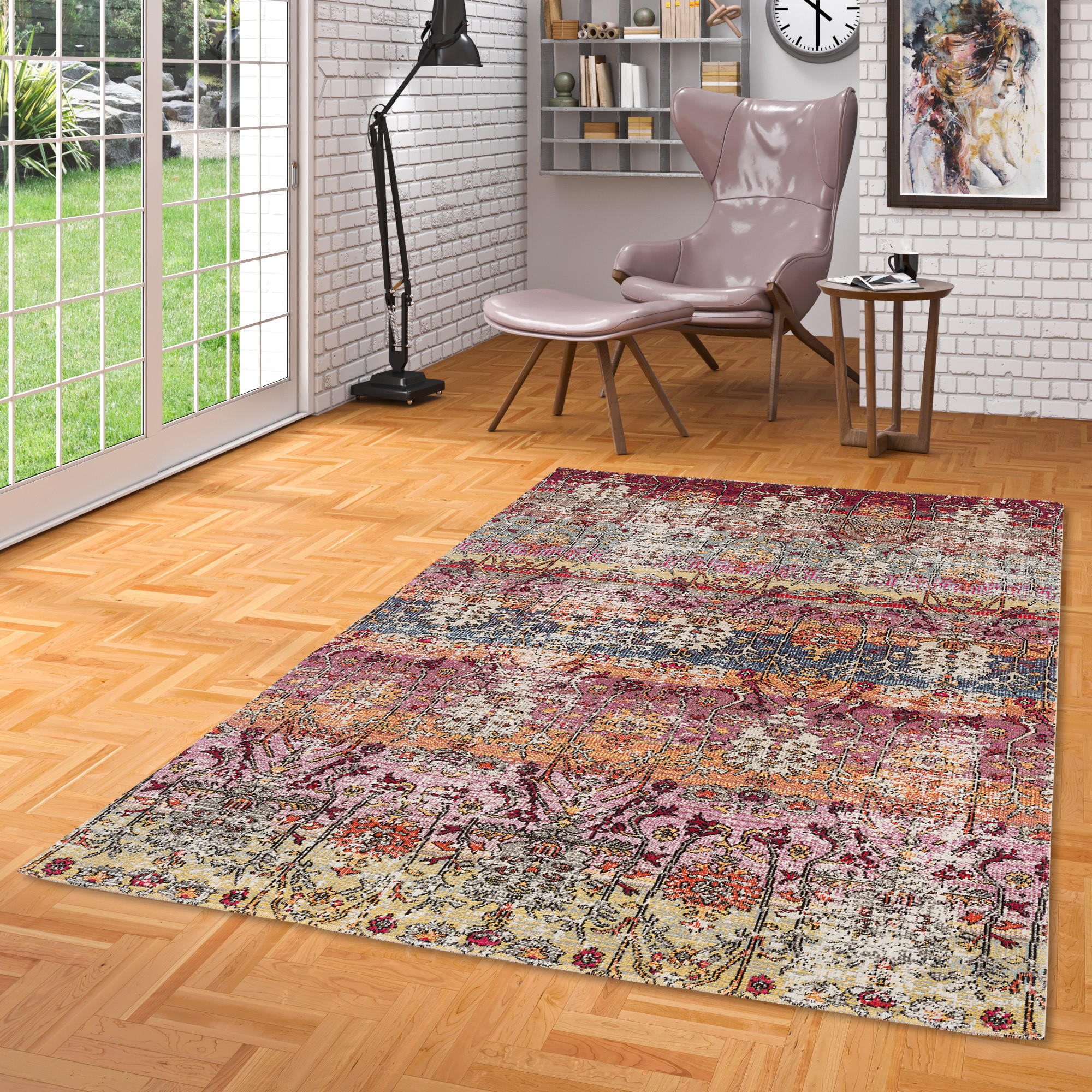 KURZFLOR DESIGNER TEPPICH MODERN VINTAGE ORIENT MUSTER - Rosa, Textil (140/200cm) - Pergamon