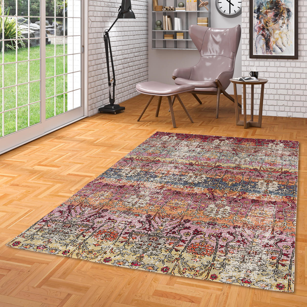 KURZFLOR DESIGNER TEPPICH MODERN VINTAGE ORIENT MUSTER - Rosa, Textil (160/230cm) - Pergamon