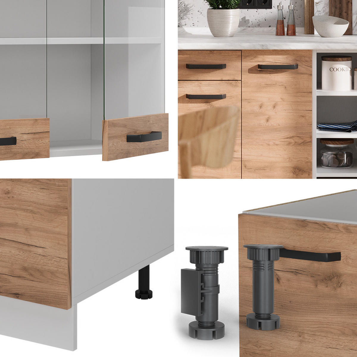 KÜCHENZEILE R-Line Goldkraft Eiche/Weiß 240 cm ohne Arbeitsplatte - Eiche Wotan/Weiß, Holzwerkstoff (240/81.6/46cm) - Vicco