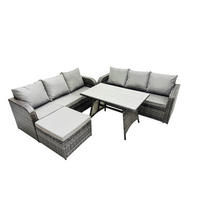 GARTENSET Hohe Rückenlehne Polyrattan 7-Sitzer - Dunkelgrau/Grau, Glas/Kunststoff - Fimous