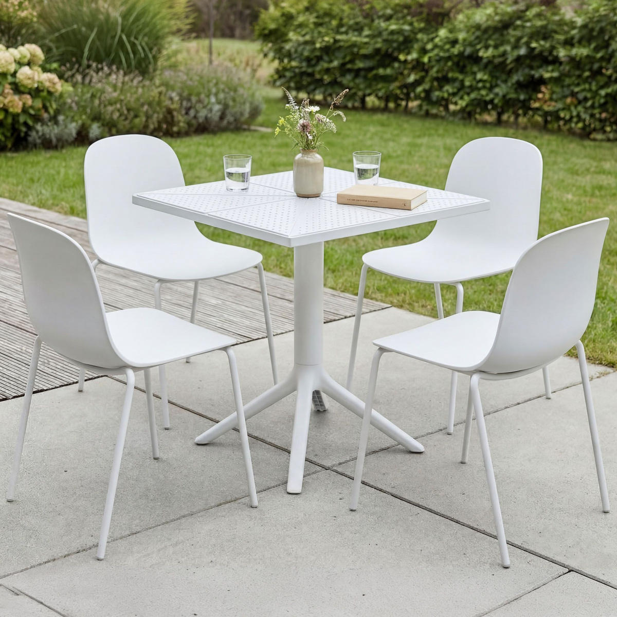 GARTENSITZGRUPPE 4 Kunststoff Weiß - Weiß, Kunststoff - CLP