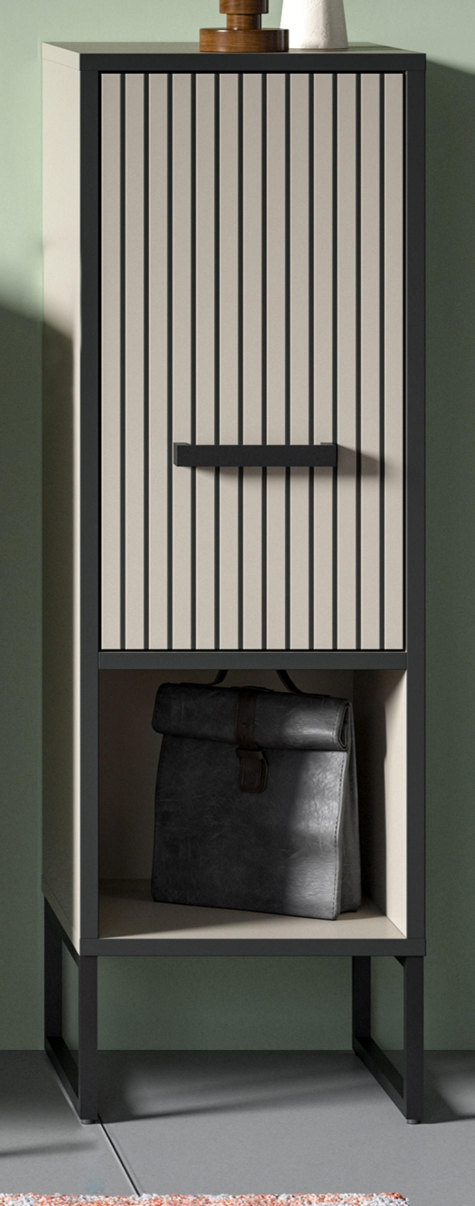 KOMMODE schwarz, sand 30 cm, Badschrank mit Soft-Close - Sandfarben/Schwarz, Holzwerkstoff/Metall (30/101/32cm) - Inn.Furn