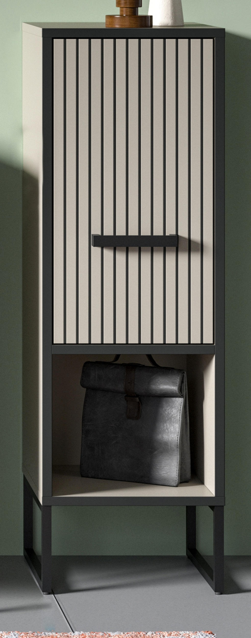 KOMMODE schwarz, sand 30 cm, Badschrank mit Soft-Close - Sandfarben/Schwarz, Holzwerkstoff/Metall (30/101/32cm) - Inn.Furn