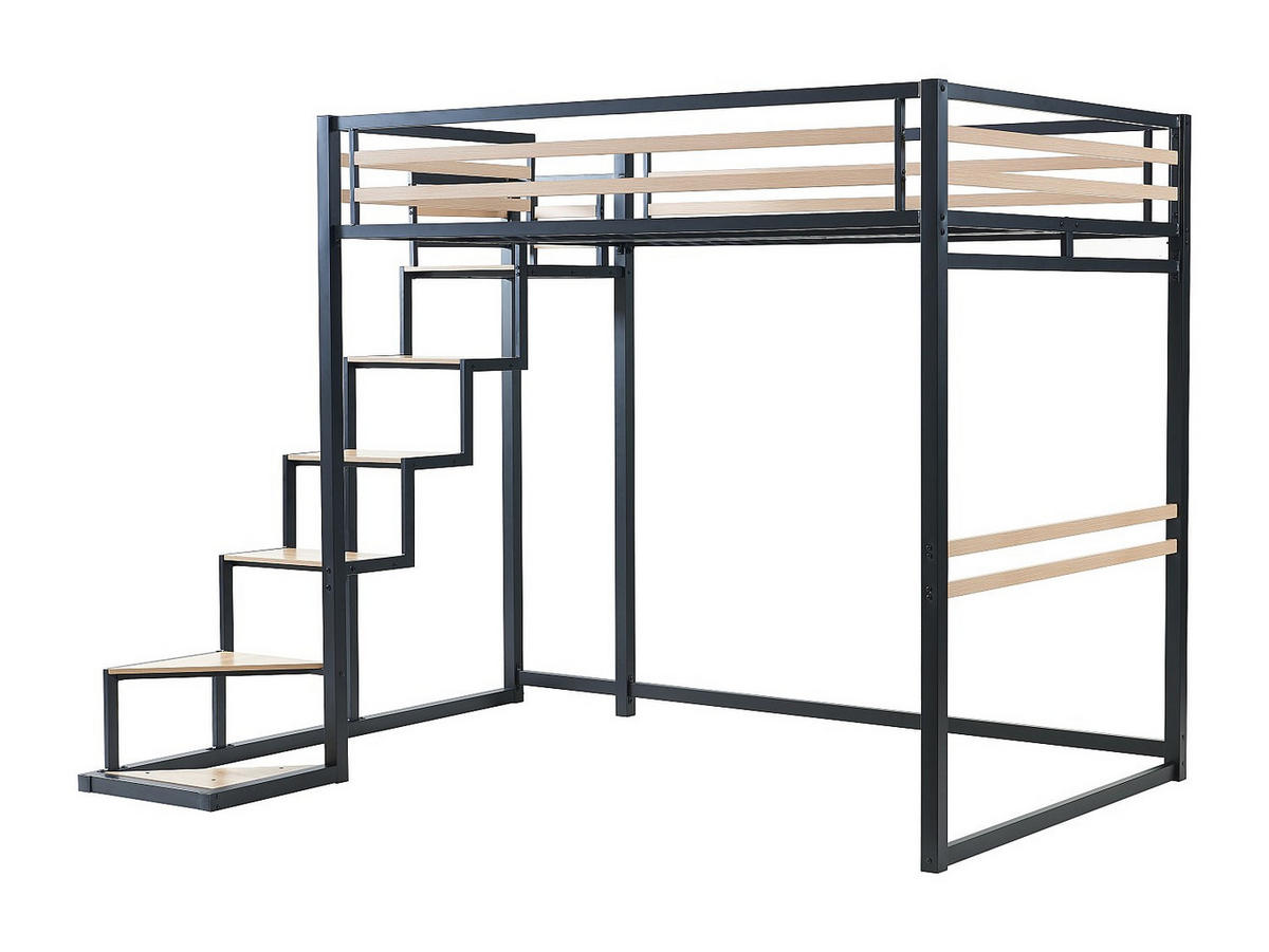 HOCHBETT - 140 x 200 cm - Metall & MDF - Naturfarben & Schwarz - JOGUI - Schwarz, Metall - Vente-Unique