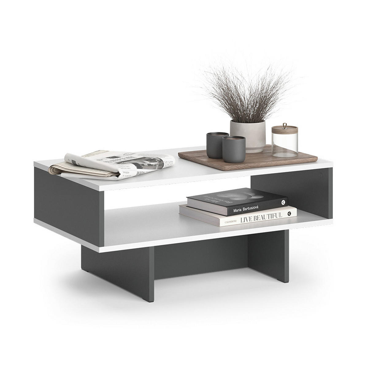 COUCHTISCH Josef Weiß/Anthrazit 80 x 46,2 cm mit 1 Regal - Anthrazit/Weiß, Holzwerkstoff (46.2/80/35.4cm) - Vicco