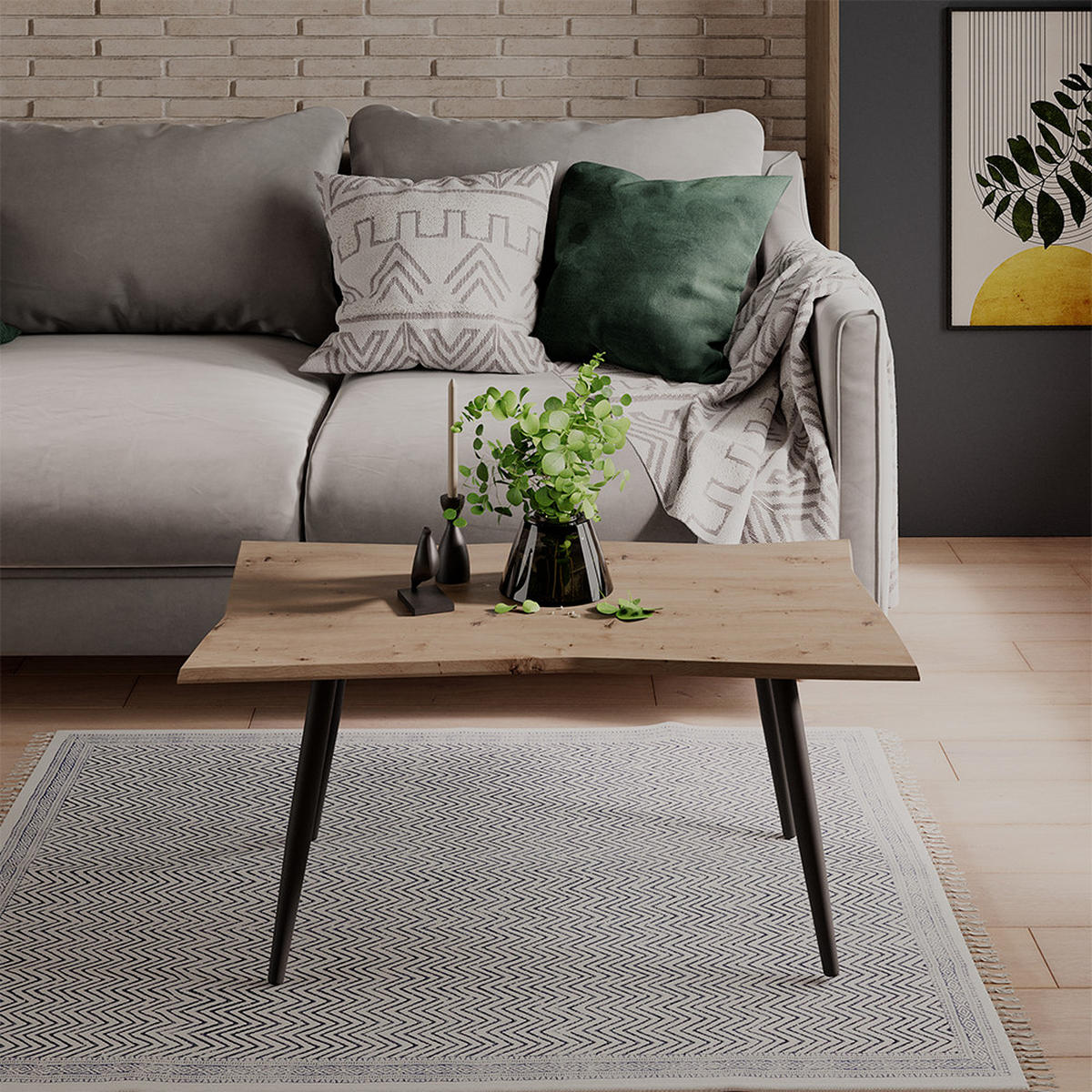 COUCHTISCH Yan Artisan 90 x 50 cm - Hellgrau, Holzwerkstoff (50/90/40cm) - Vicco