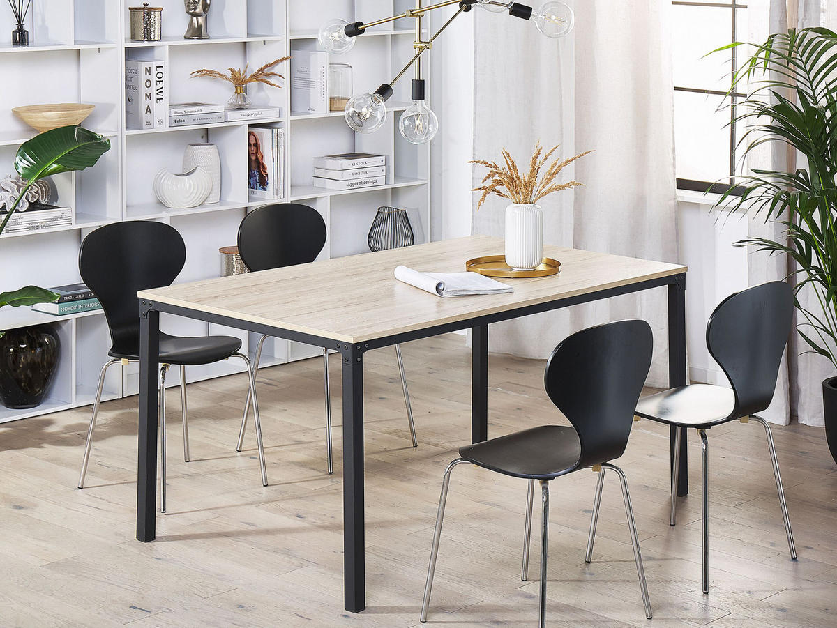 ESSTISCH 150/90/76 cm Hellbraun, Schwarz Rechteckig Hockley - Hellbraun, Holzwerkstoff (150/90/76cm) - Beliani
