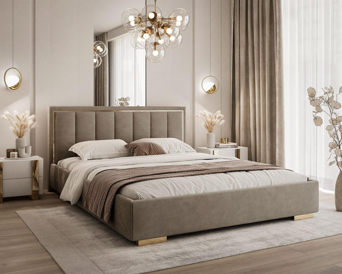 POLSTERBETT AURELIA 140x200 mit Stauraum für Bettwäsche und Rahmen French Velvet 656 - Beige, Textil (140/200cm) - Lookway