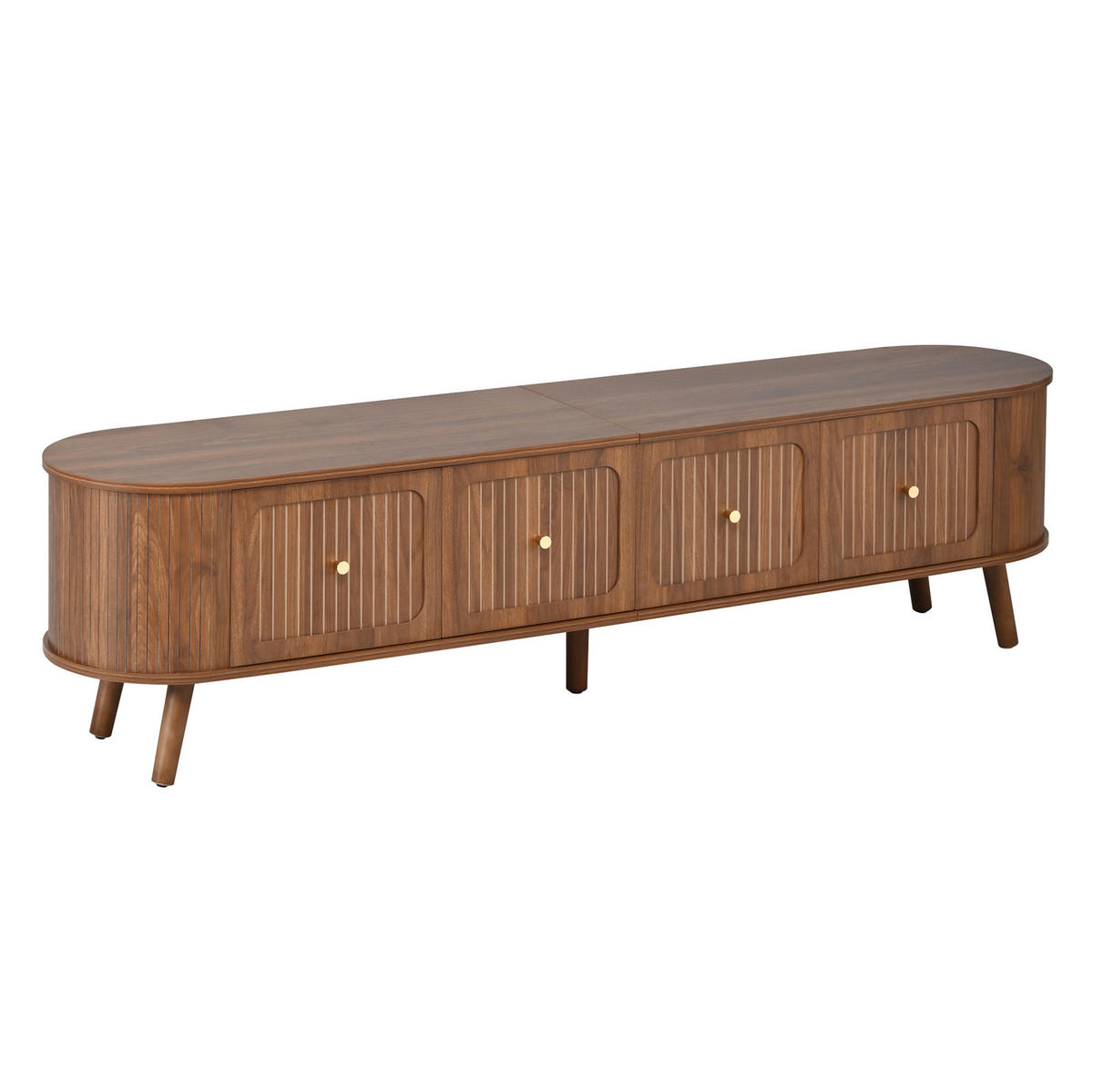 LOWBOARD 180/38/47 cm aus MDF und Holzwerkstoff mit 4 Klapptüren Nussbaum - Braun, Holzwerkstoff (180/47/38cm) - Modenvie