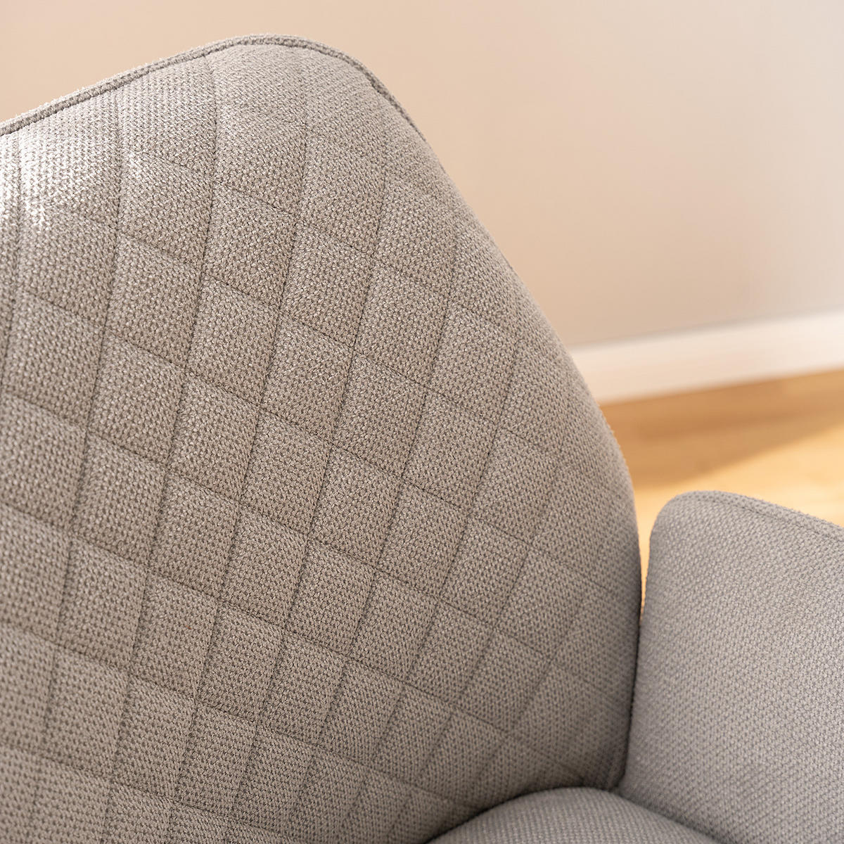 DREHBARER ARMLEHNENSTUHL - Strukturstoff / Eiche massiv - Hellgrau / Eiche - Hellgrau, Eichenholz/Holz (59/88/63cm) - home24