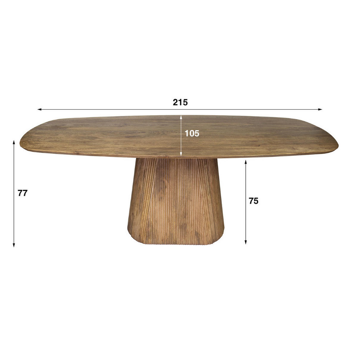 ESSTISCH Aurelio Braun mit Rillen-Säule 215 cm - Braun, Holz (215/205/77cm) - alesvelt
