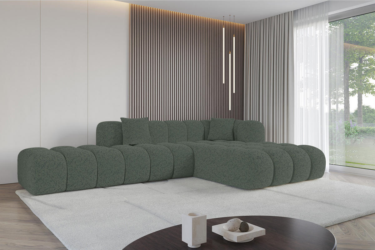 ECKSOFA Ottomane Rechts OLEA-L2 - 289x176x71 cm Grün - Schwarz/Grün, Holzwerkstoff/Kunststoff (289/176cm)